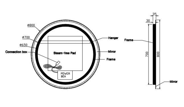 Round Backlit Mirror 80 cm, Technical Stuff