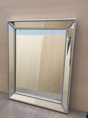 Contemporary Mirror with Beaded Warm Silver Frame