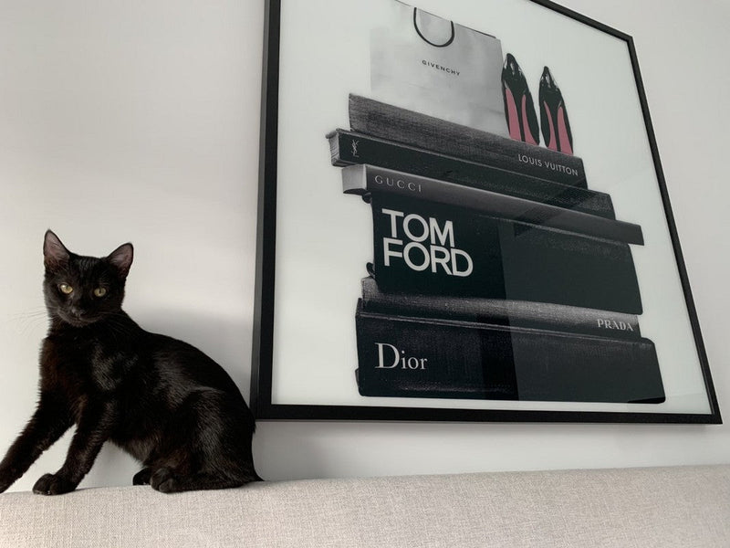 Black Cat with Fashion Books