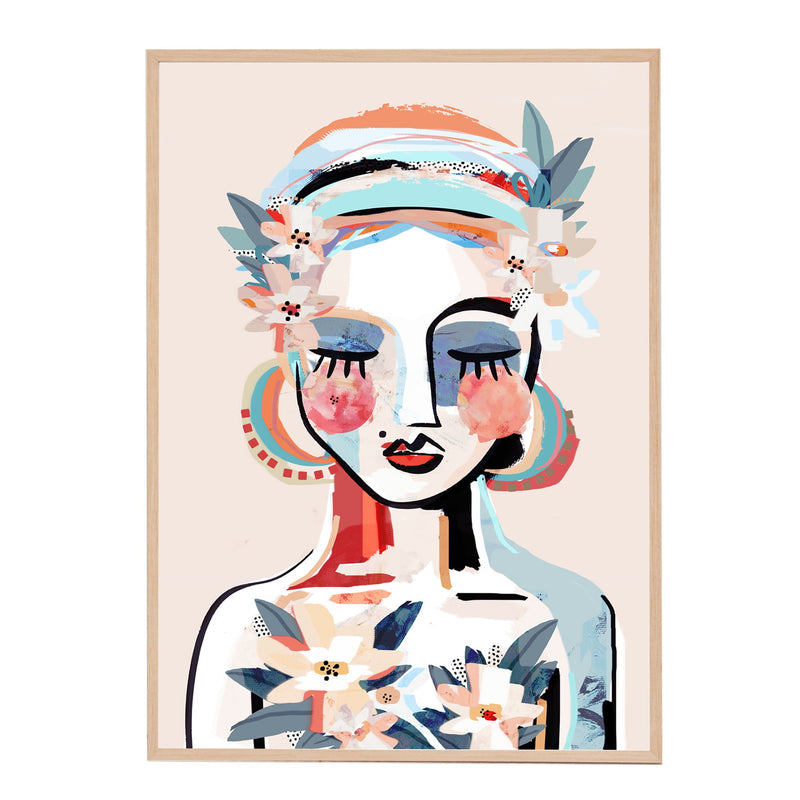Blushing Cora Framed Canvas | Oak Frame | Print Decor 