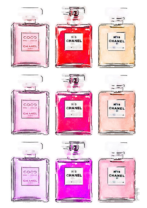 Chanel Perfume Bottle | Multi Colours | Print Decor