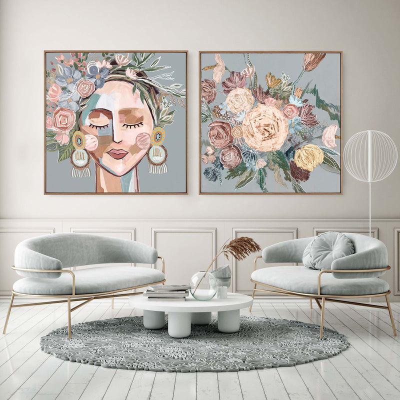 Cosmo Sage & Cosmo Bunch | Framed Canvas Print | Print Decor