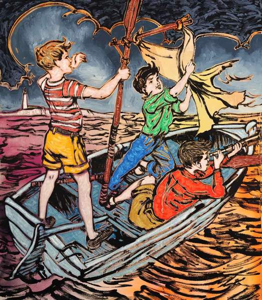 Fluro Boys in Boat by David Bromley
