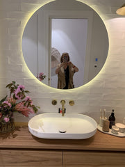 Frameless Mirror with LEDs. Mirror is made to fit LEDs but LEDs not provided.