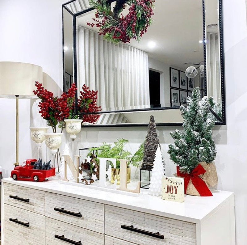 Beaded Black Framed Mirror, In Situ