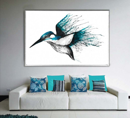 Metalic Silver Frame , Kingfisher, Print Decor 