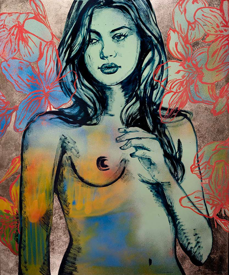 Yellow Green Nude Red Flowers by David Bromley 