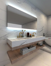 Frameless Illuminated Bathroom Mirror, with demister and Bluetooth audio as an optional extra | Print Décor Malvern