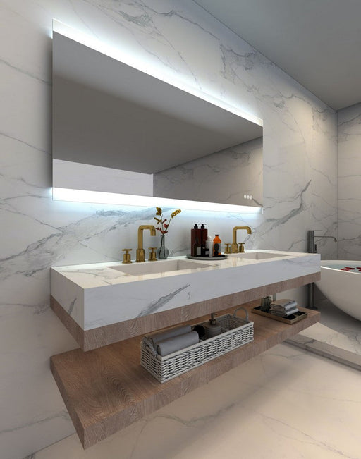 Frameless Illuminated Bathroom Mirror, with demister and Bluetooth audio as an optional extra | Print Décor Malvern