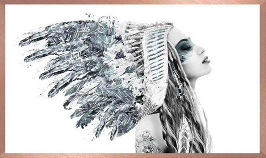  Framed in Rose Gold Frame | Girl in American Indian Headdress | Print Decor, Malvern