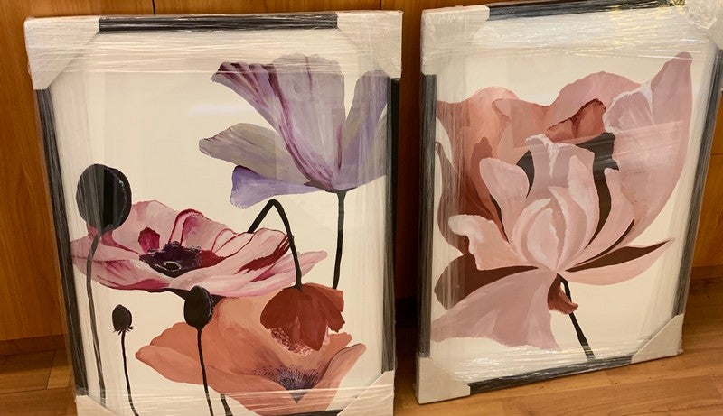 A pair of framed flower prints, Danelle Messaike.