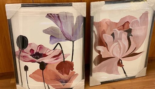 A pair of framed flower prints, Danelle Messaike.