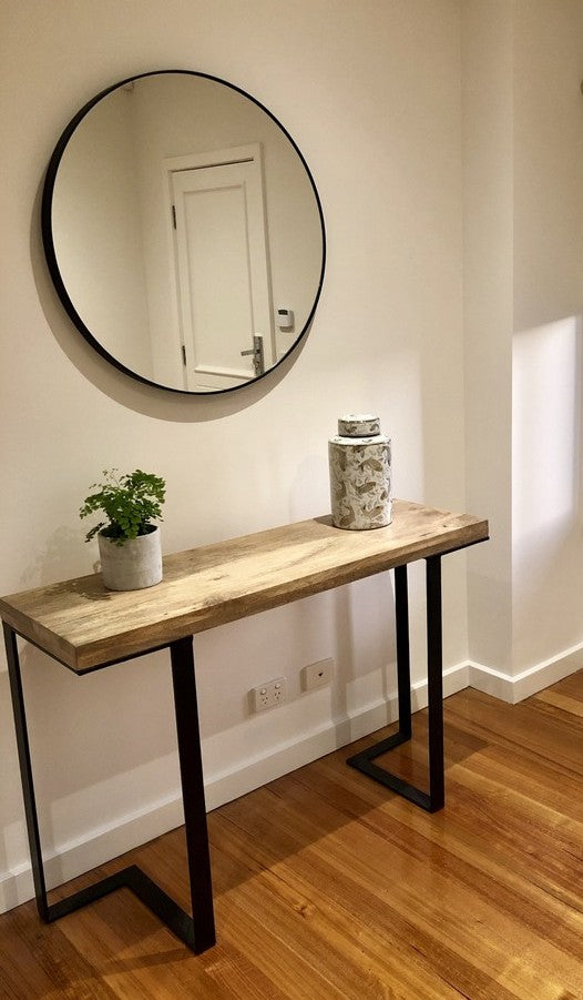 Modern Circular Mirror, above a side table