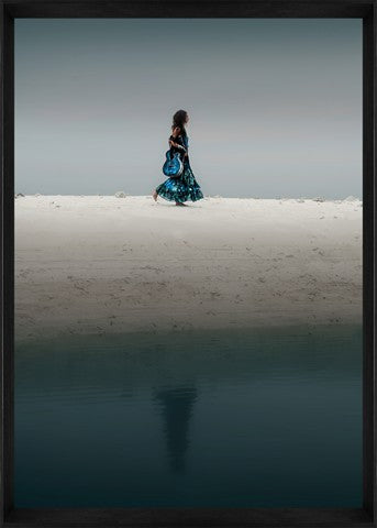 Designer Framed Print | Girl Walking on Sand, framed image | Print Decor, Malvern