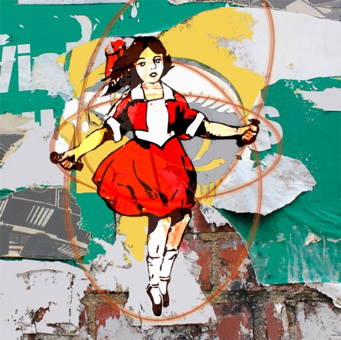 Skipping Girl Green Gold