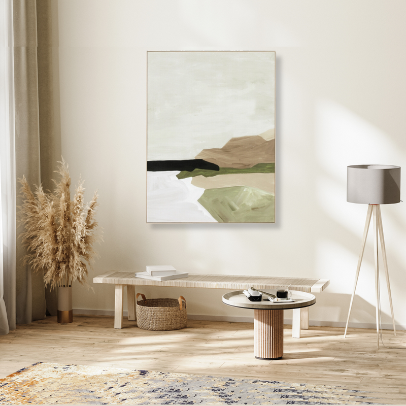 Tranquil Coastline Olive Framed Canvas