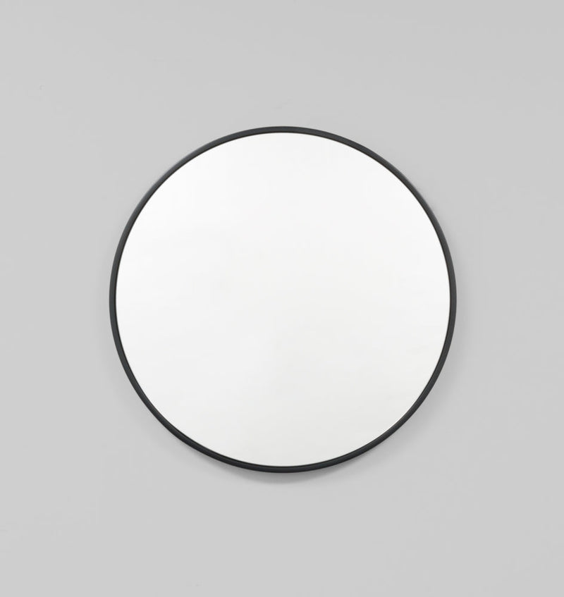 Modern Round Bella Gloss Black Mirror | Print Decor