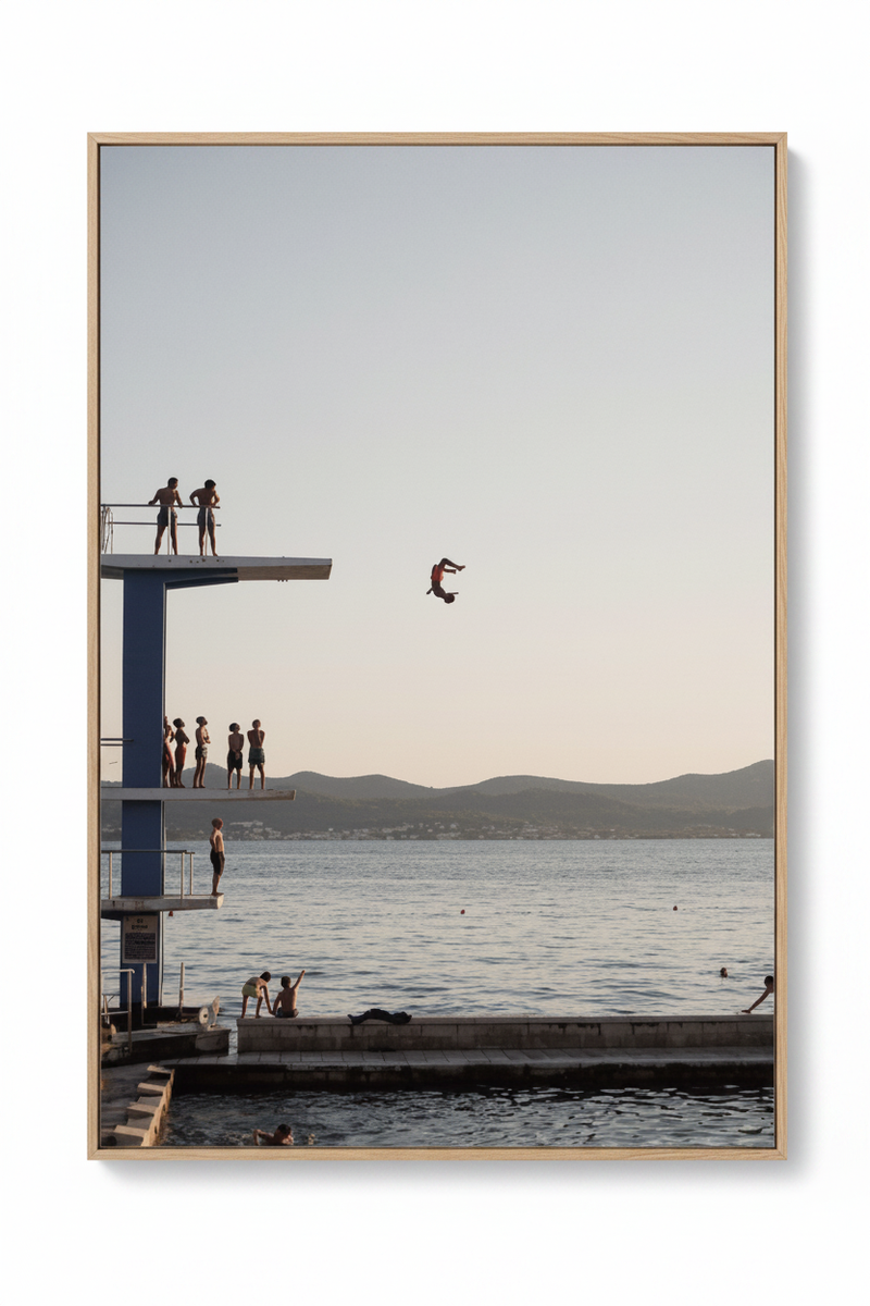 Diving Platform Print in Oak Floater Frame