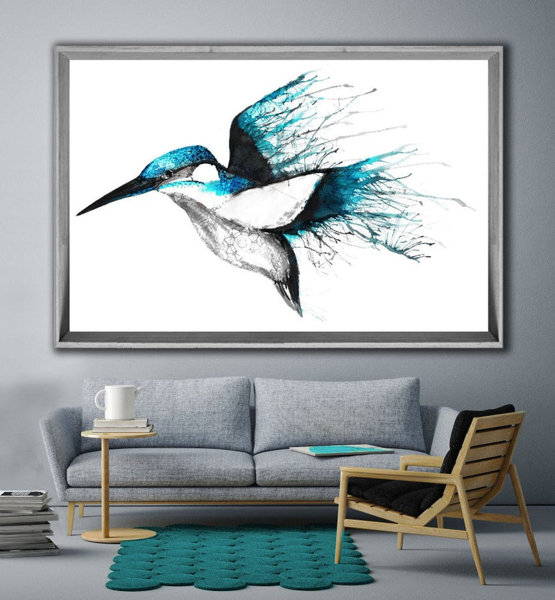 Smoked Grey Wooden Angled Frame, Kingfisher, Print Decor