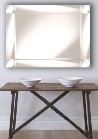 Print Decor St Kilda Mirror. This mirror frame is made of sectioned mirror and stands out from the bevelled inner mirror.