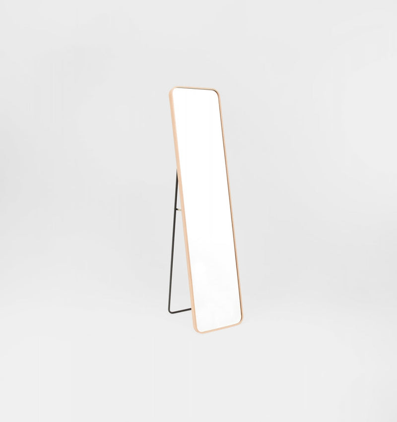 Simplicity Curved Freestanding Mirror | Oak Frame