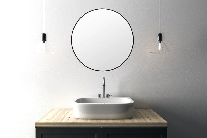 Mat Black Metal Framed Mirror in Bathroom 