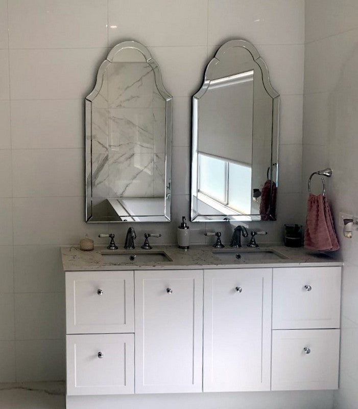 Smaller Brigitte Mirror, in a bathroom | Print Decor