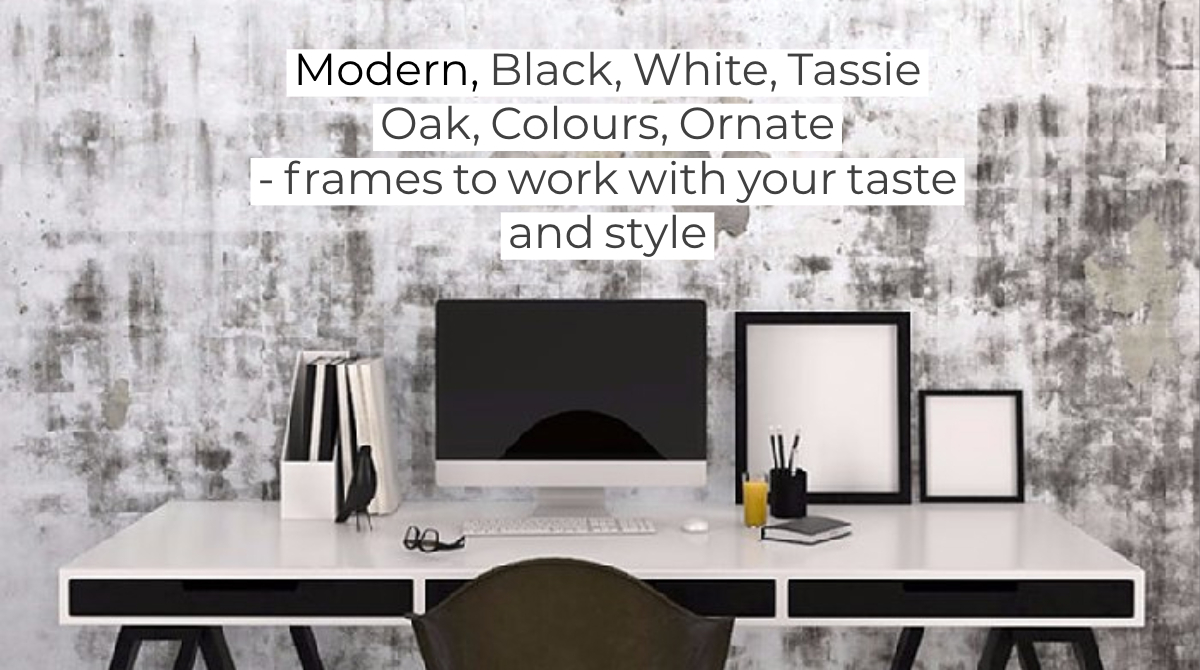 Modern, black, white, tassie oak, ornate picture frames